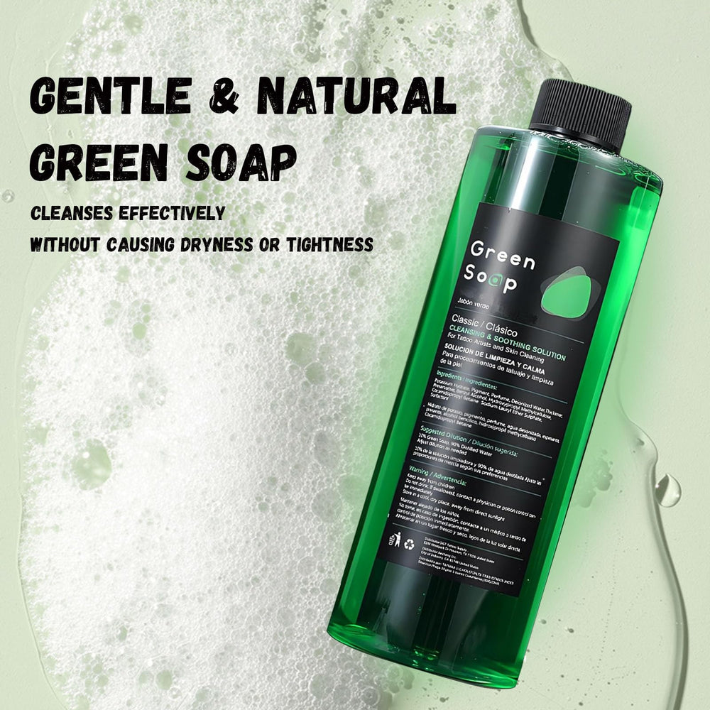 TONBAO Green Soap dilution setup illustrates how to mix with water.