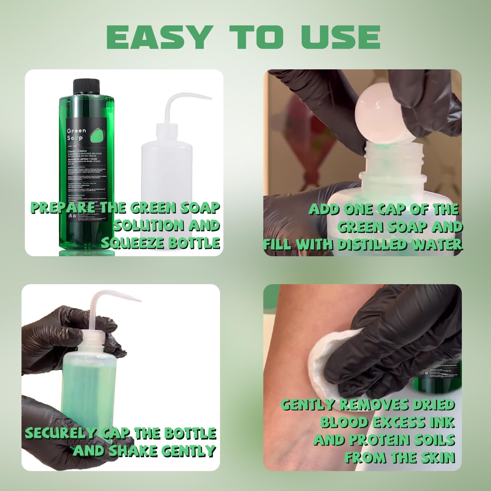 TONBAO Green Soap squeeze bottle assembly enables precise, mess-free application.