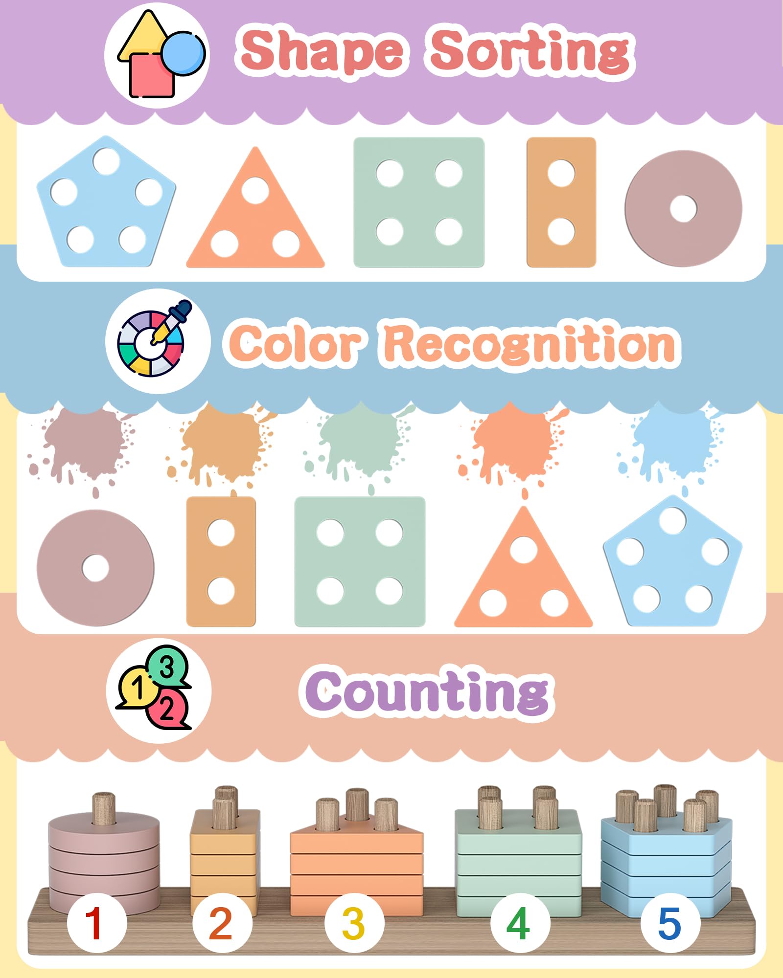 Tonberless Montessori toy encourages hand-eye coordination and early math concepts.