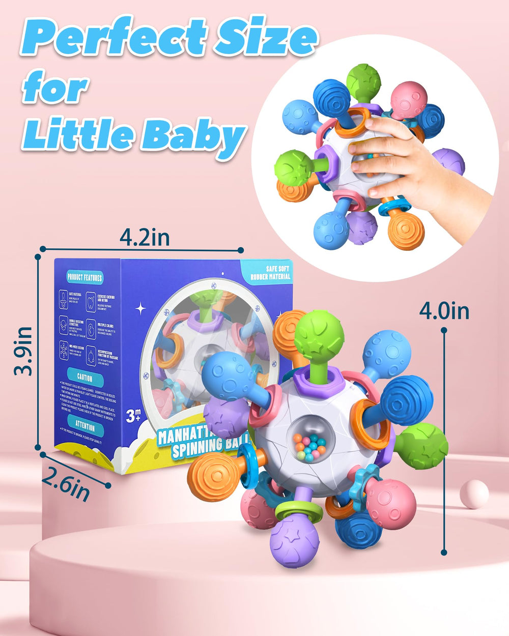 Tonberless Montessori rocker teether engages attention with color and click sounds.