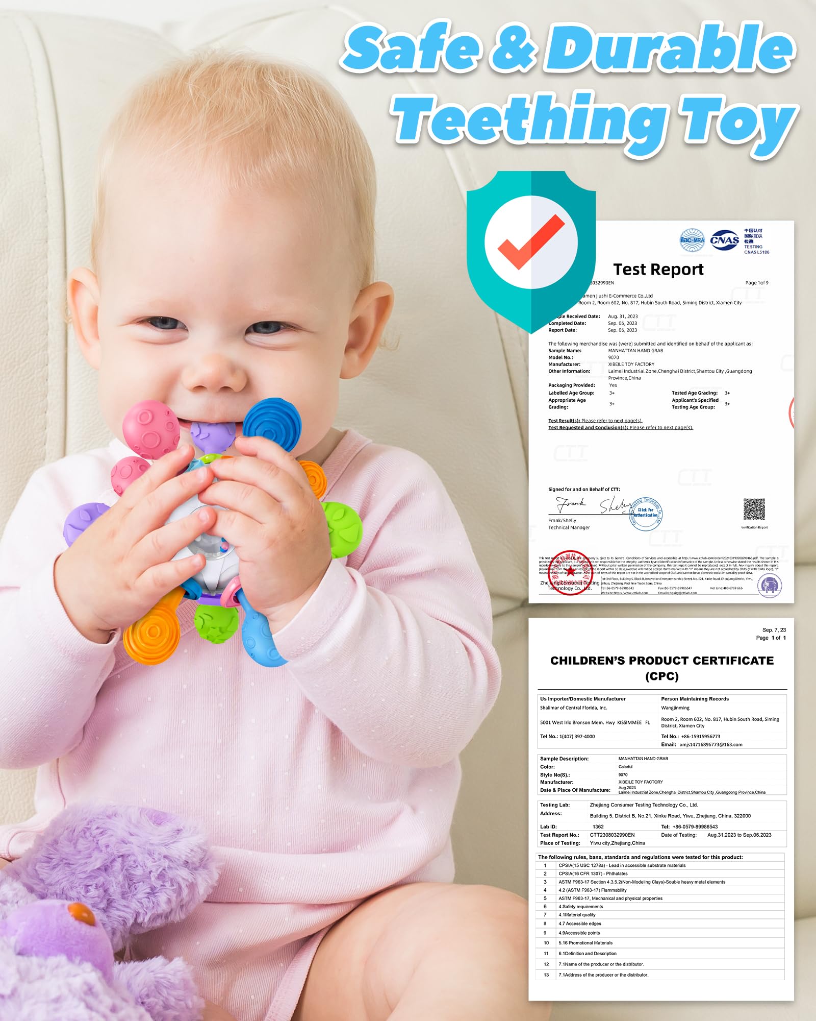 Tonberless newborn gift teether offers sensory play for early ages.