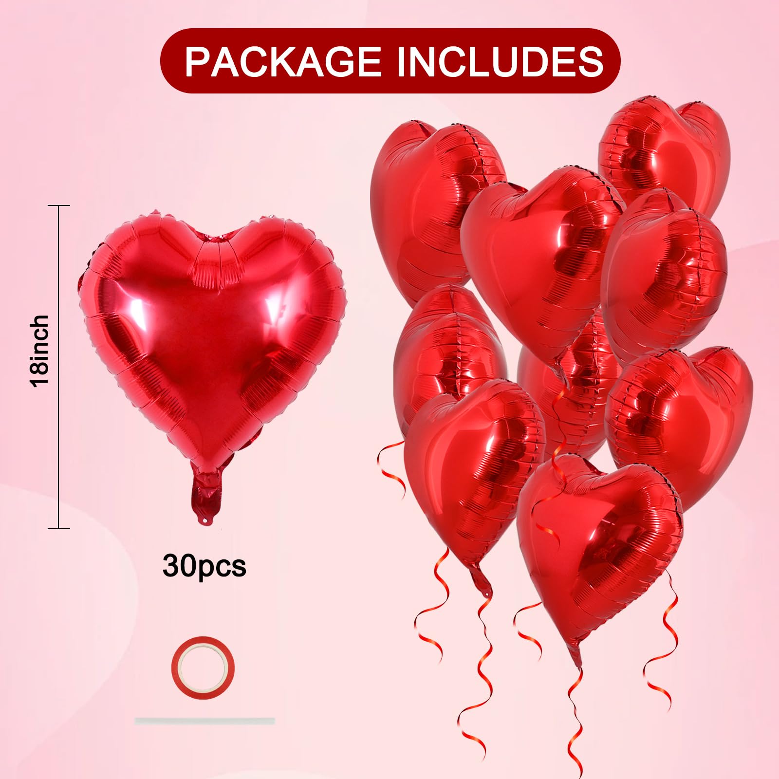 TONIFUL heart balloons with ribbons and straws for easy bouquet or display.
