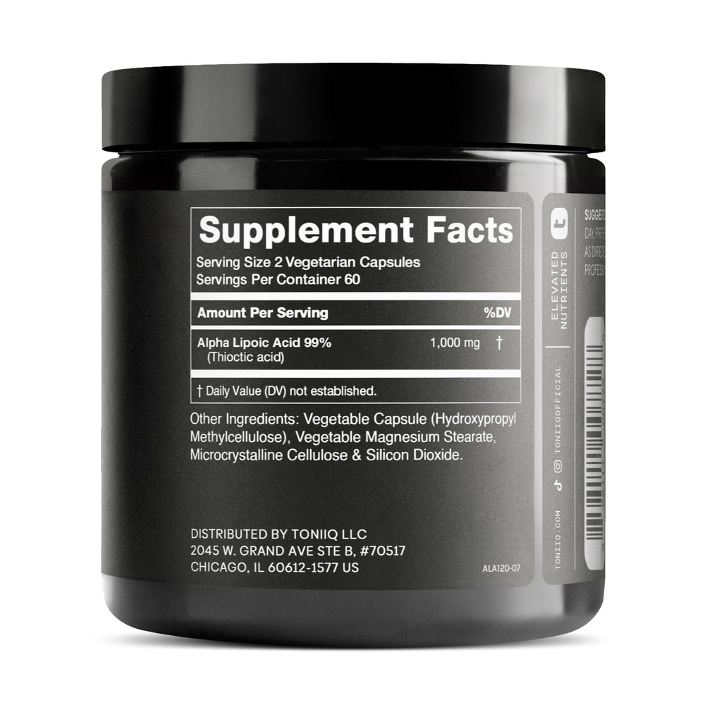 Toniiq Alpha Lipoic Acid capsules bottle for storage