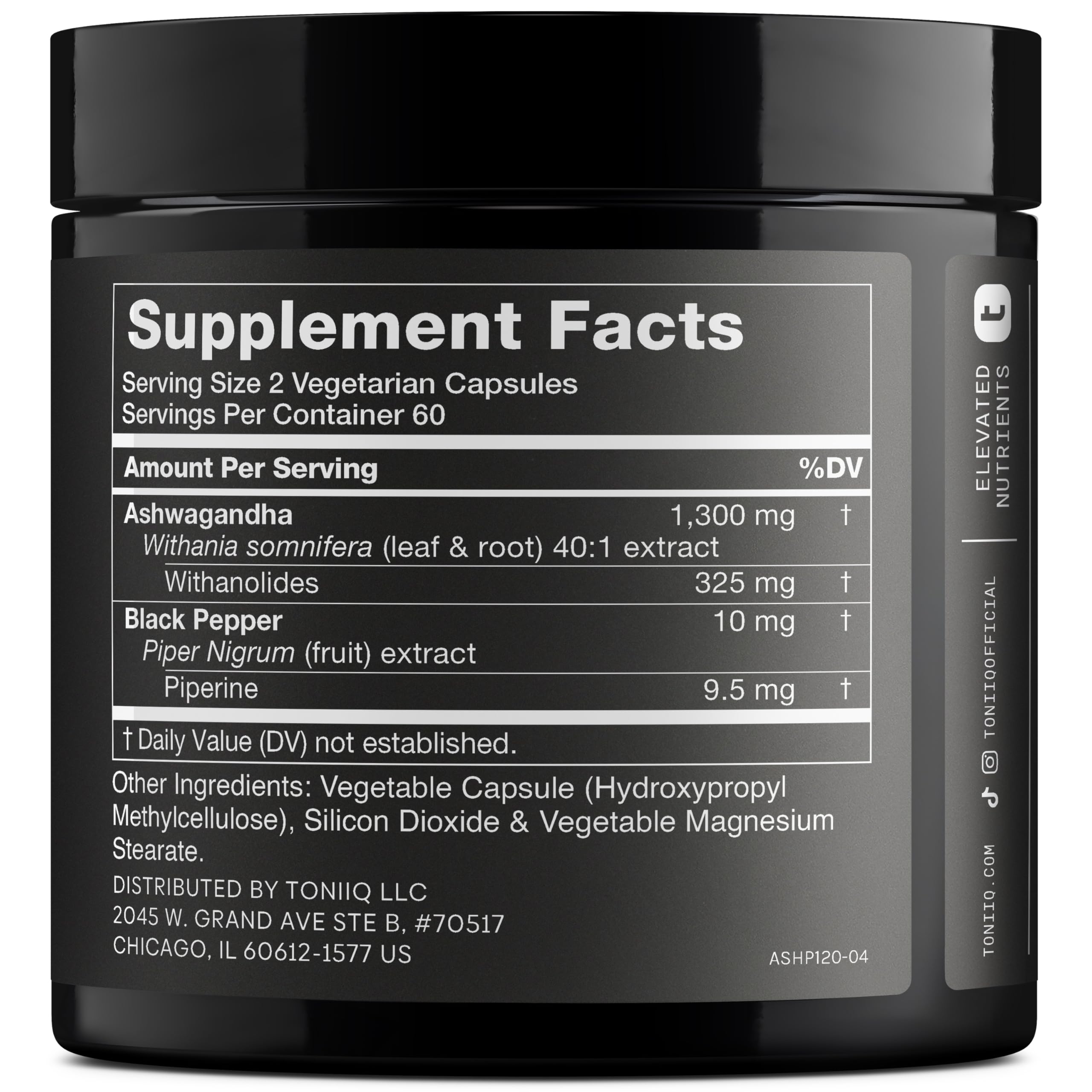 Toniiq Ashwagandha 325 mg withanolides serving showcases potent bioactive concentration