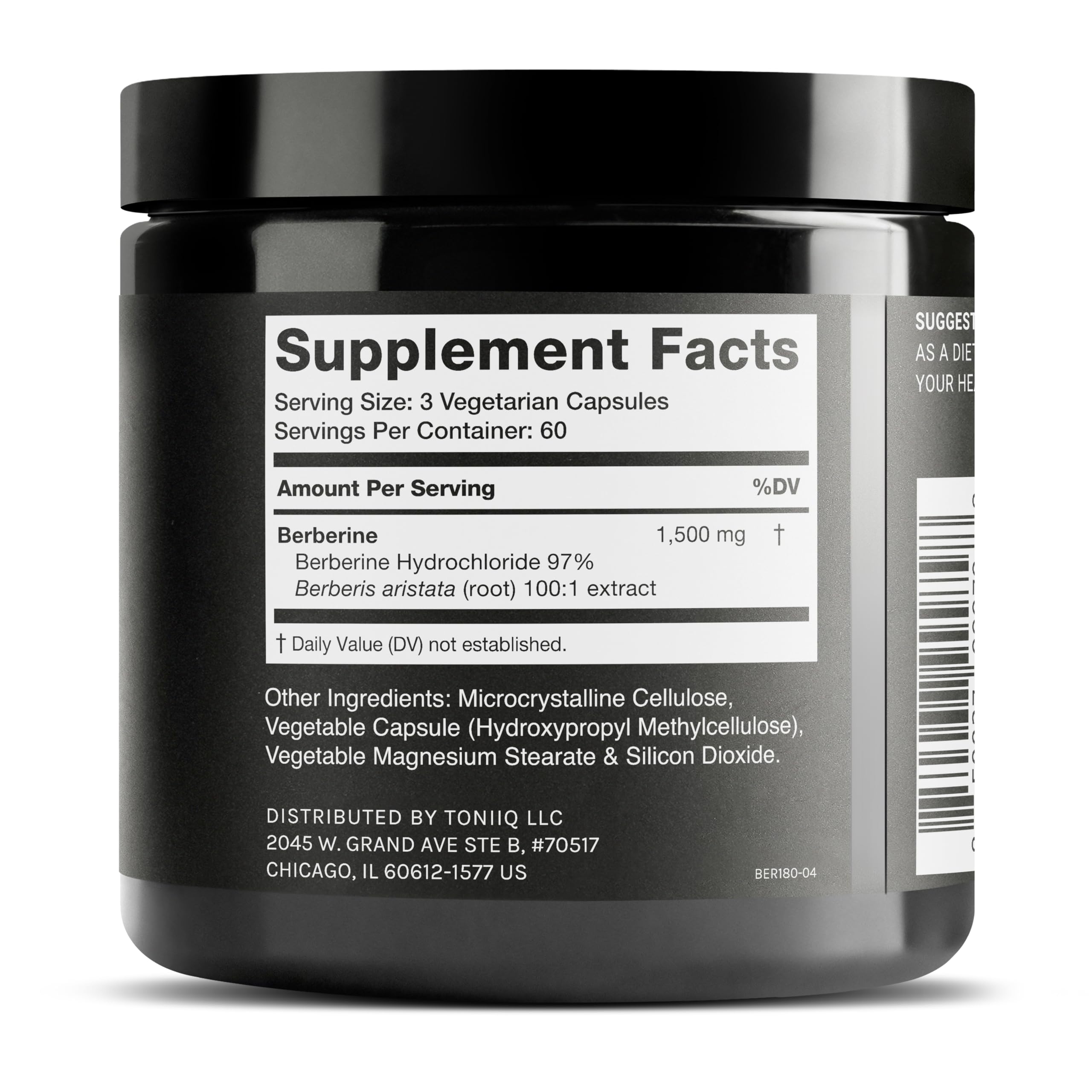 Toniiq Berberine HCl capsules offering convenient, potent daily dosing.