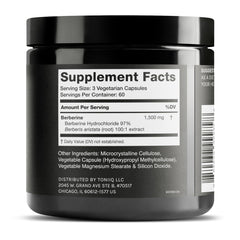 Toniiq Berberine HCl capsules offering convenient, potent daily dosing.