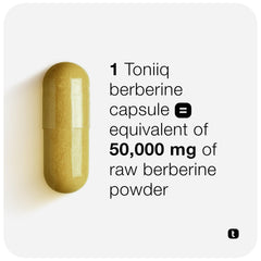 Toniiq Berberine HCl Himalayas 97% purity highlights premium potency.