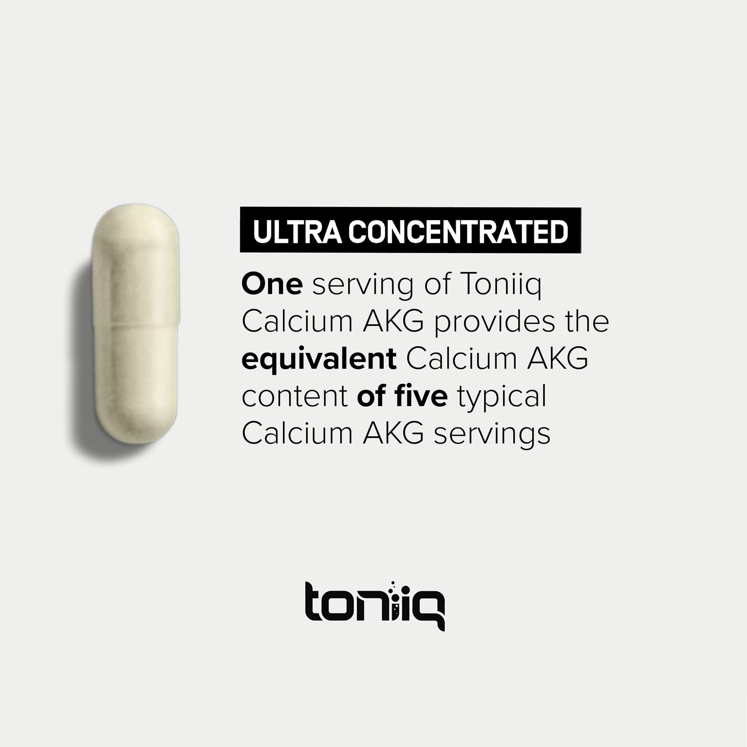 Toniiq Ca AKG label detail highlights 1500mg per serving and purity.