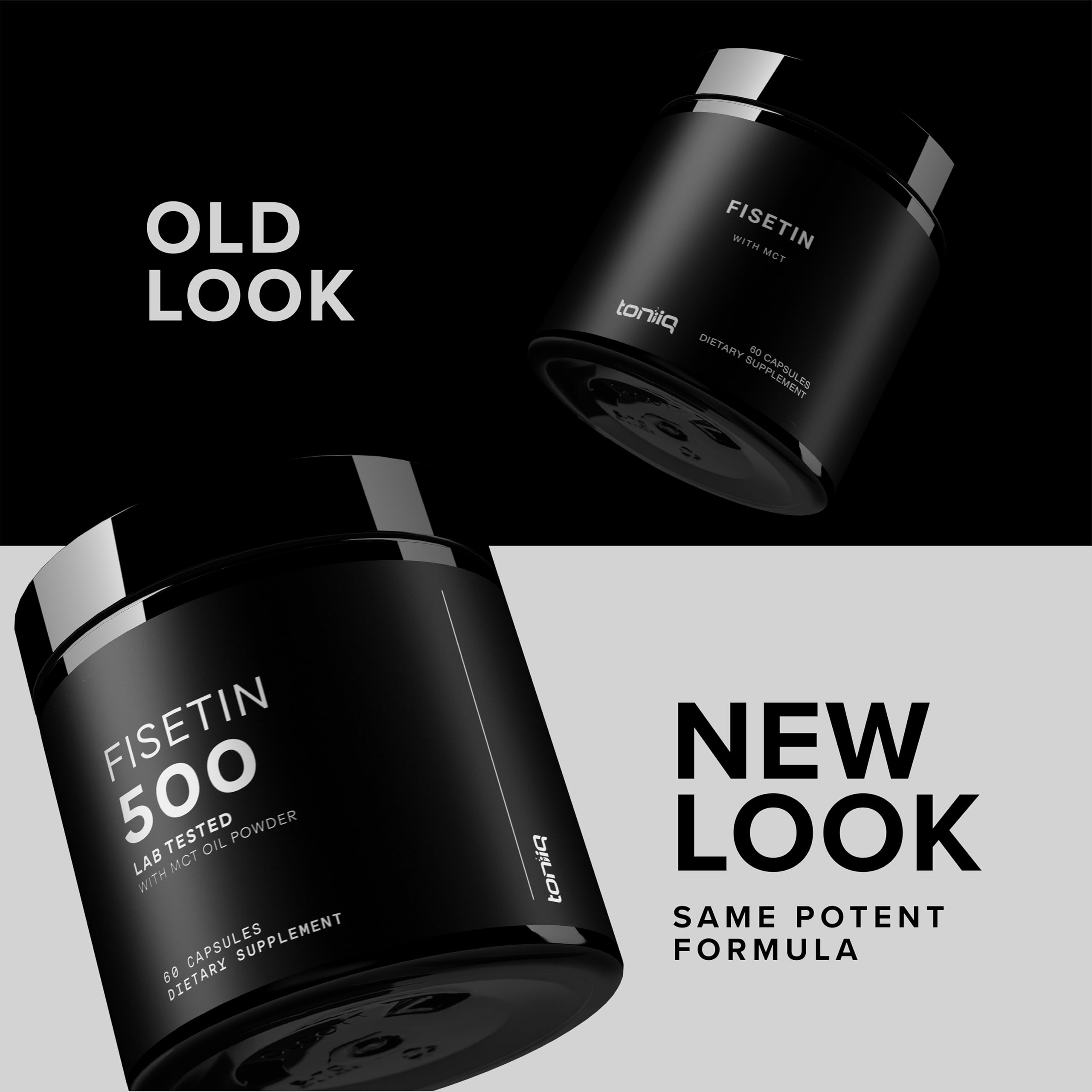 Toniiq Fisetin packaging image displaying complete product information and labeling.