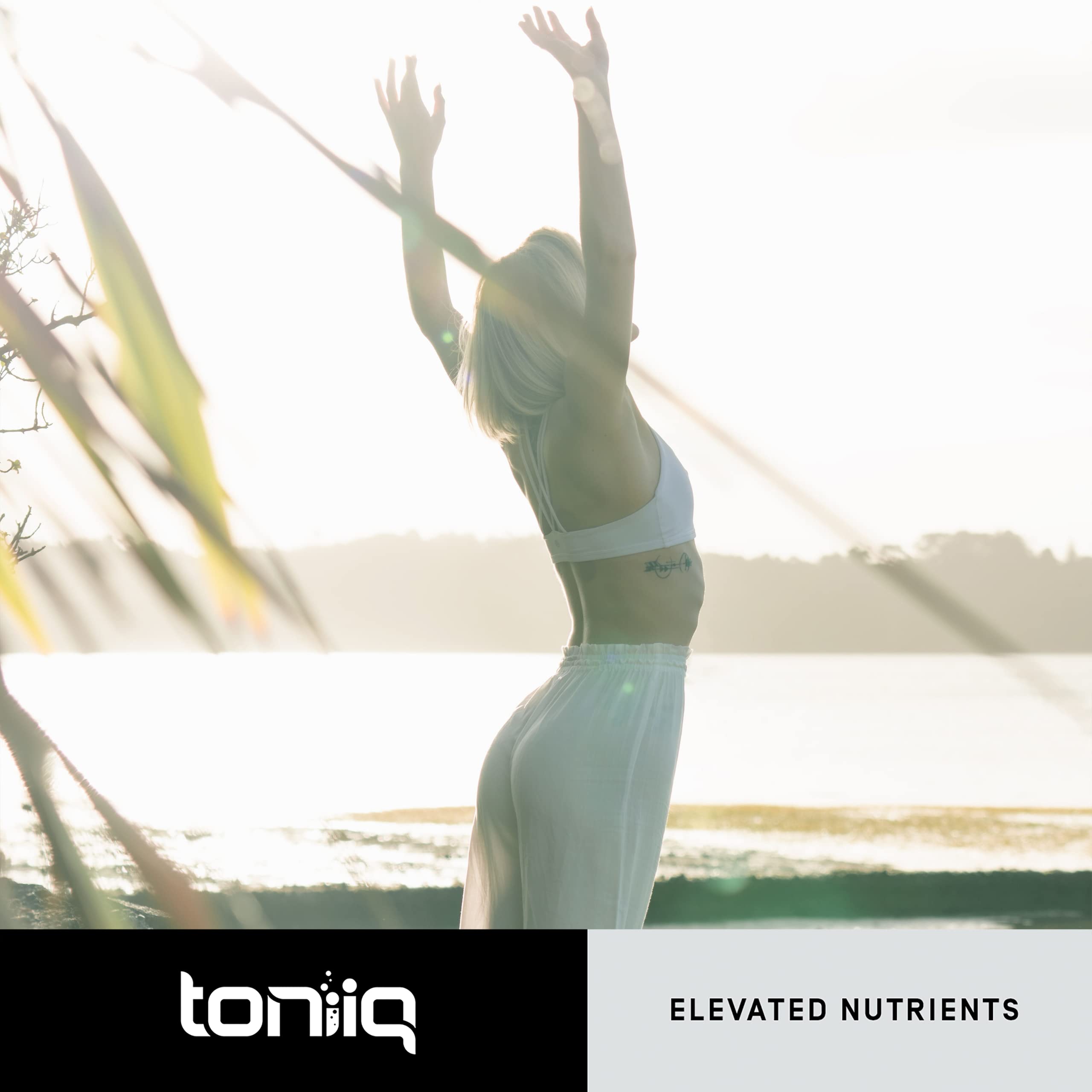 Toniiq lifestyle scene with capsules and coffee illustrating routine use for wellness.