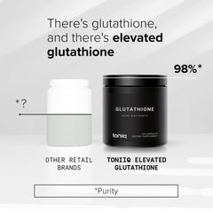 Toniiq Glutathione 1000mg label detail reveals purity and key facts.
