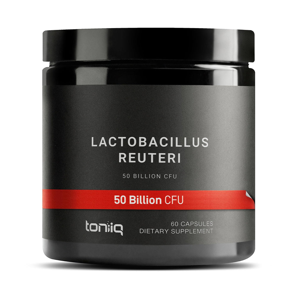 Toniiq Lactobacillus Reuteri probiotic bottle highlighting gut health support