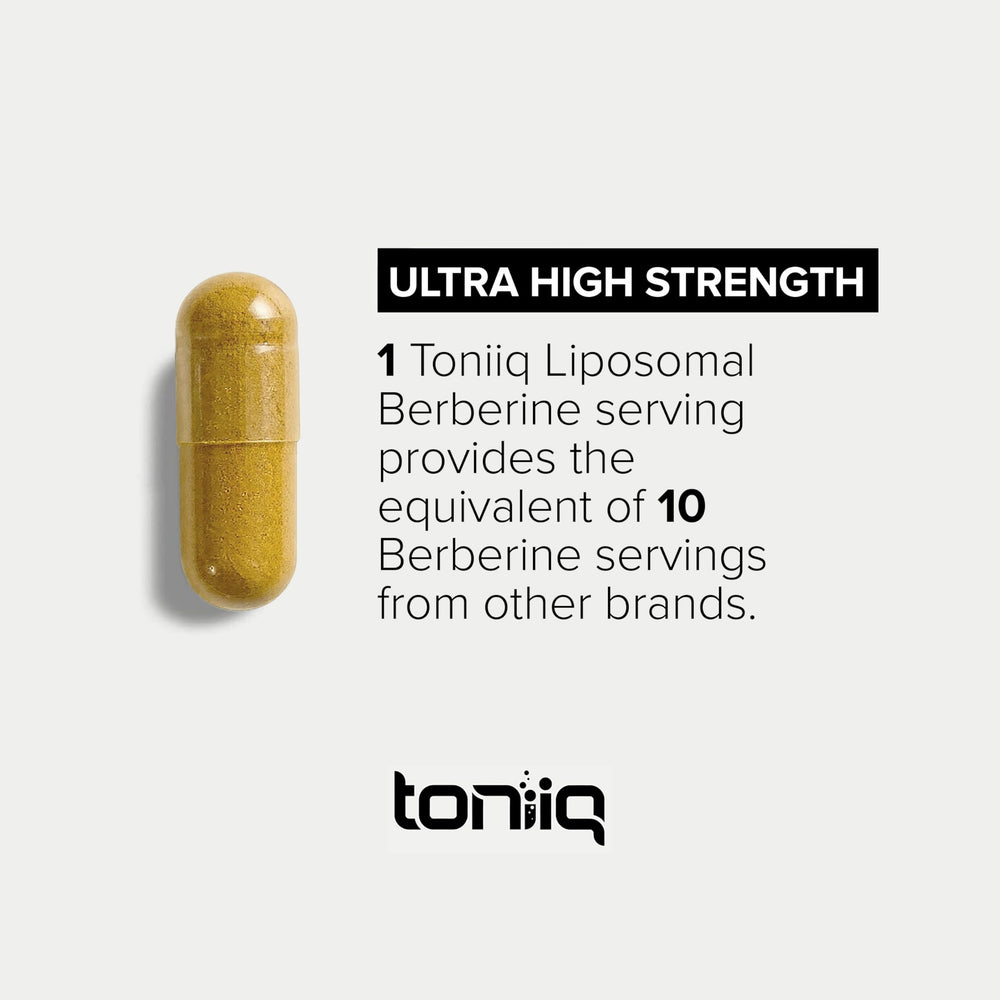 Toniiq Liposomal Berberine label art showing ingredients and standards