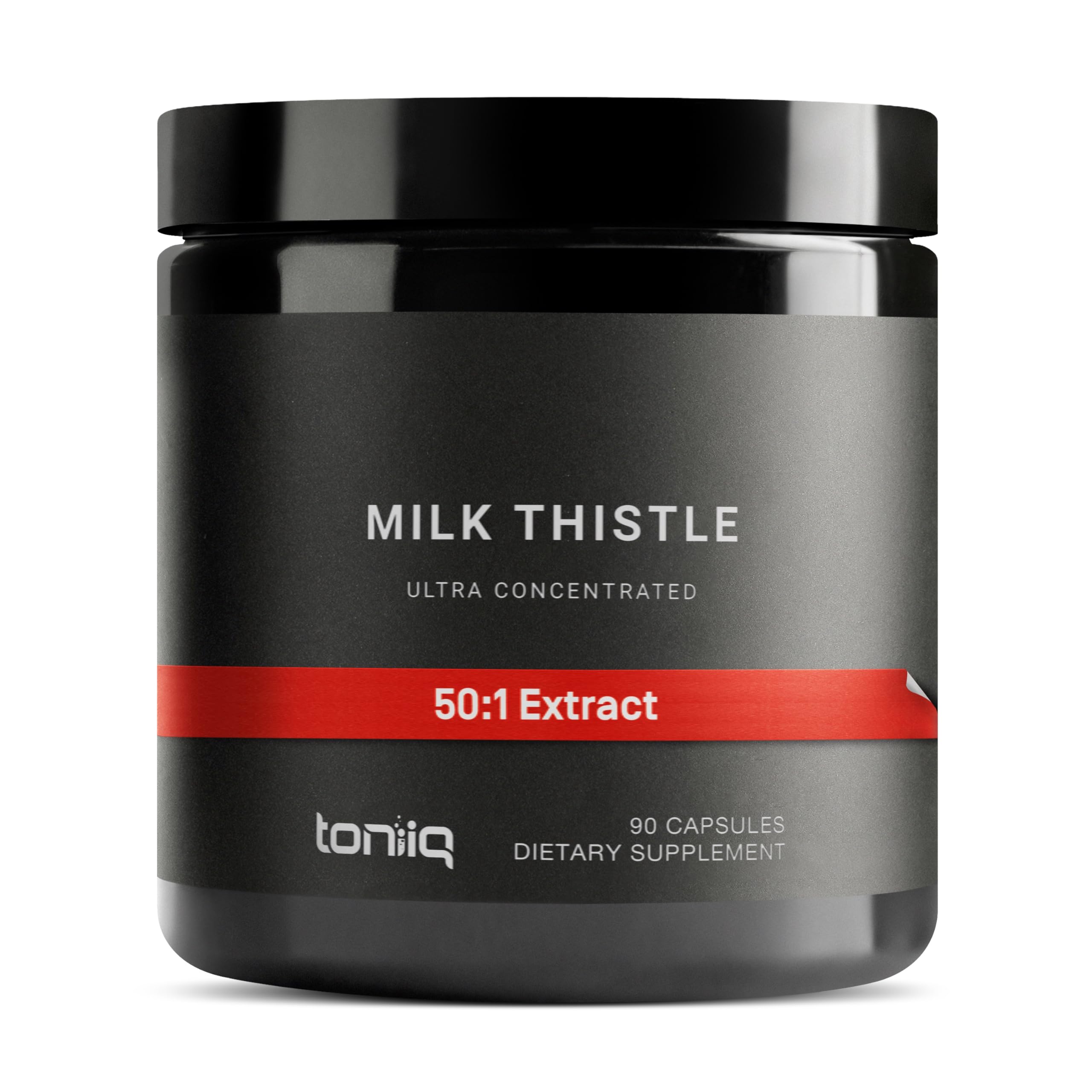 Toniiq Milk Thistle bottle front view with 90 capsules for daily wellness.