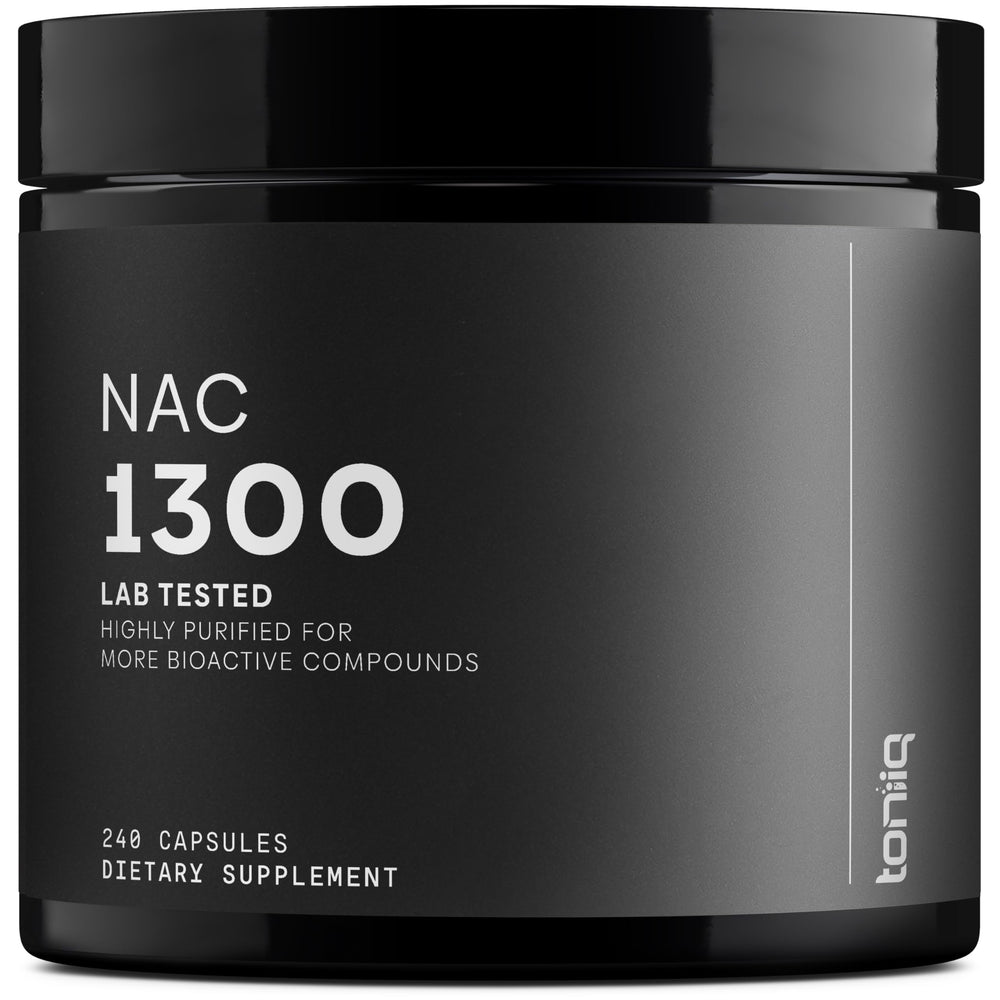 Toniiq NAC bottle front view showing 1300 mg per serving for daily support
