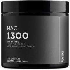 Toniiq NAC bottle front view showing 1300 mg per serving for daily support