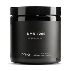 Toniiq NMN 1200mg bottle front view highlighting stabilized NMN for daily NAD+ support.