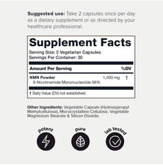 Toniiq NMN 1200mg bottle side view showing compact, shelf-stable packaging.