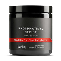 Toniiq phosphatidylserine bottle highlighting 50%+ purity for potent daily use