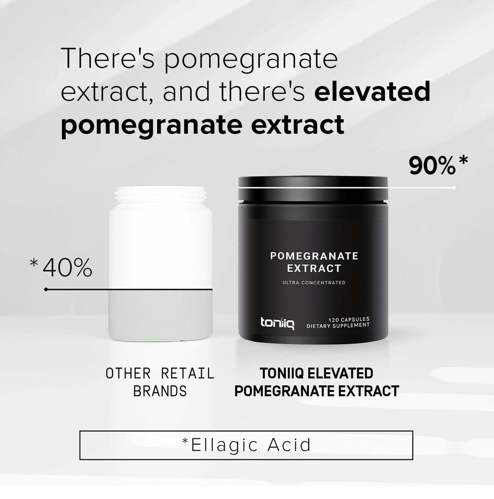Toniiq Pomegranate Extract ellagic acid 90 percent label signals high potency.
