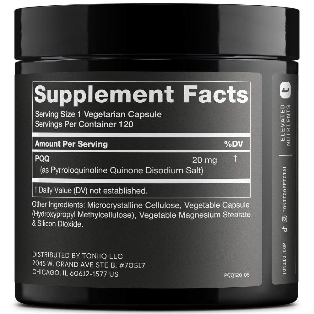 Toniiq PQQ capsules in a serving shot, ready for daily use.