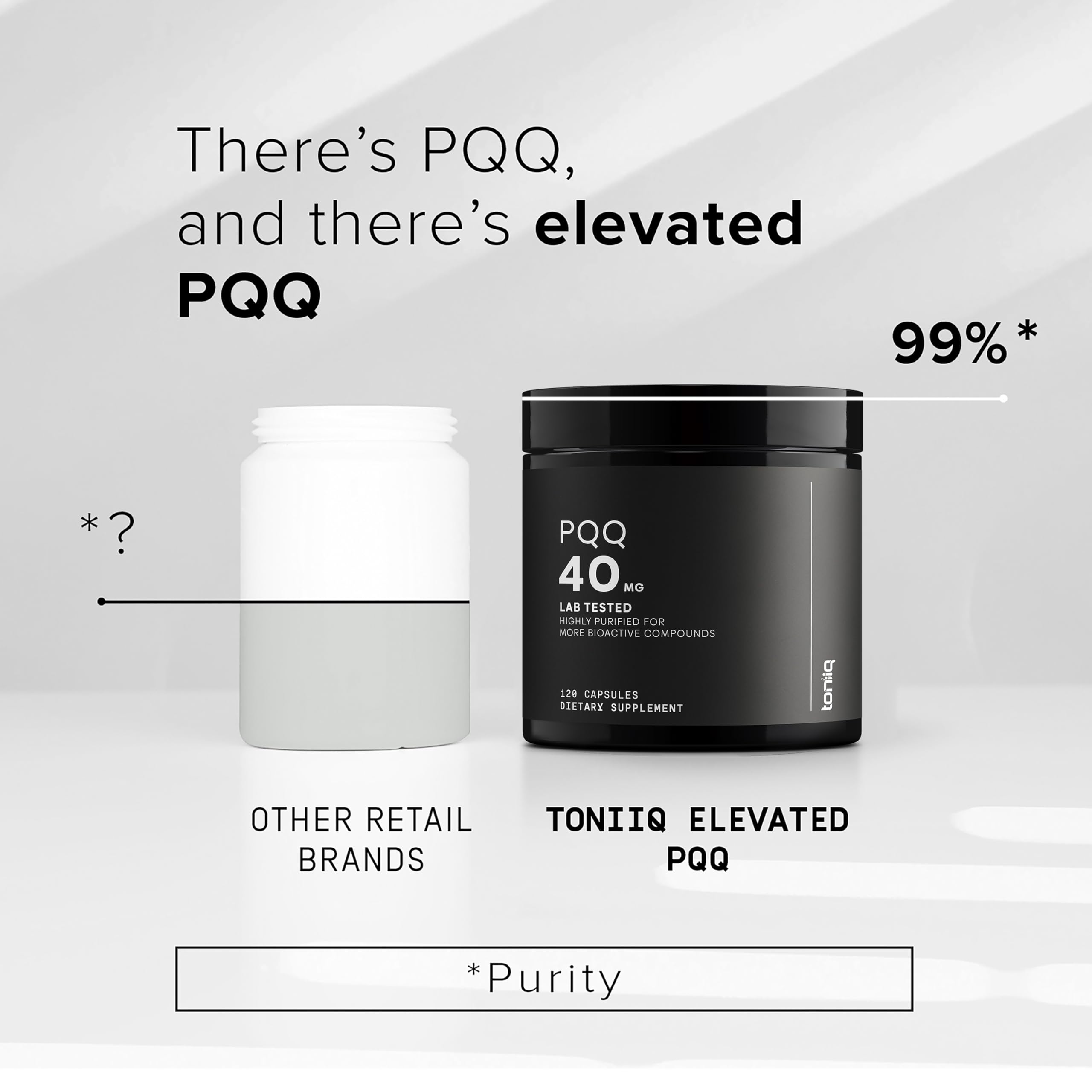 PQQ bottle being poured from Toniiq packaging for easy daily dosing