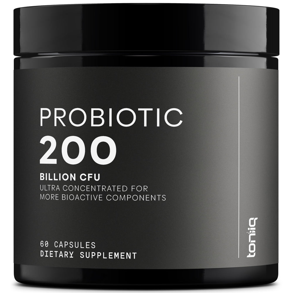 Toniiq probiotic 200 Billion CFU bottle front for gut-friendly daily use.