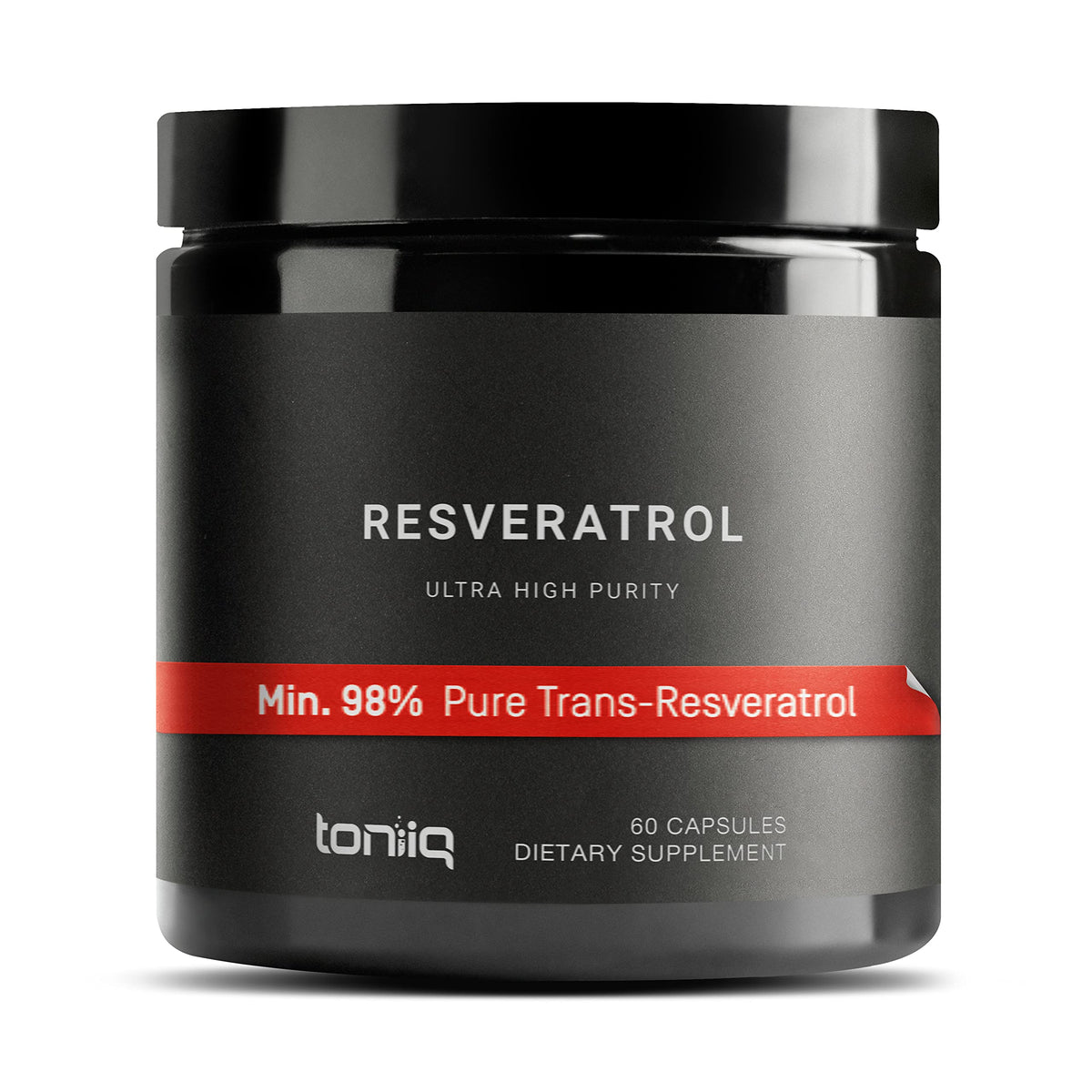 Toniiq Resveratrol bottle front shows premium packaging for daily use