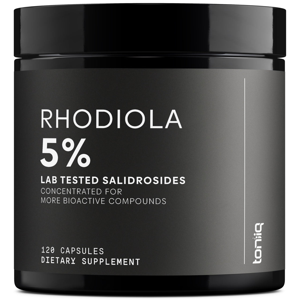 Toniiq Rhodiola 600mg bottle emphasizing high-potency extract for daily energy support.