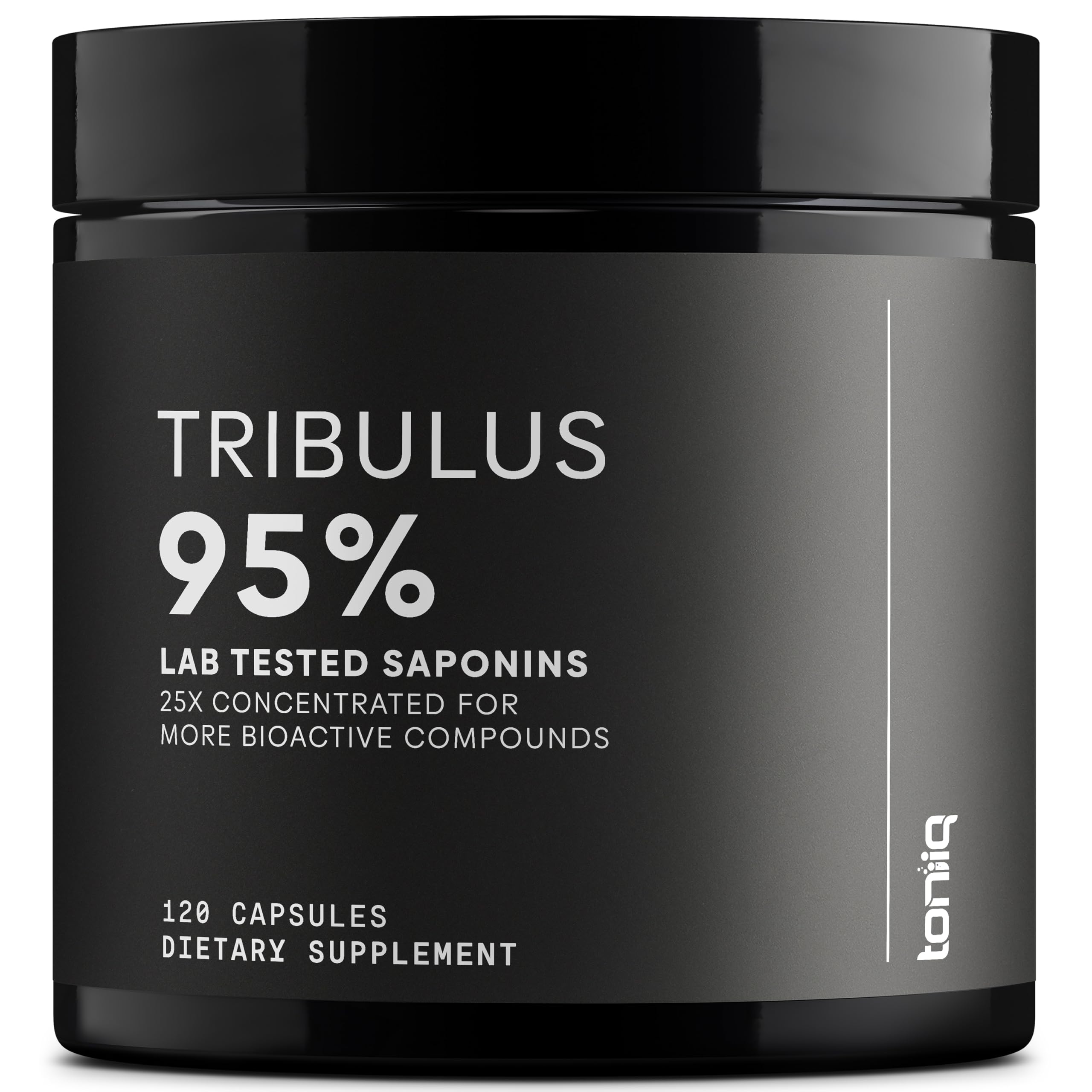 Toniiq Tribulus bottle cap close-up highlighting high-potency 25:1 extract for daily vitality.