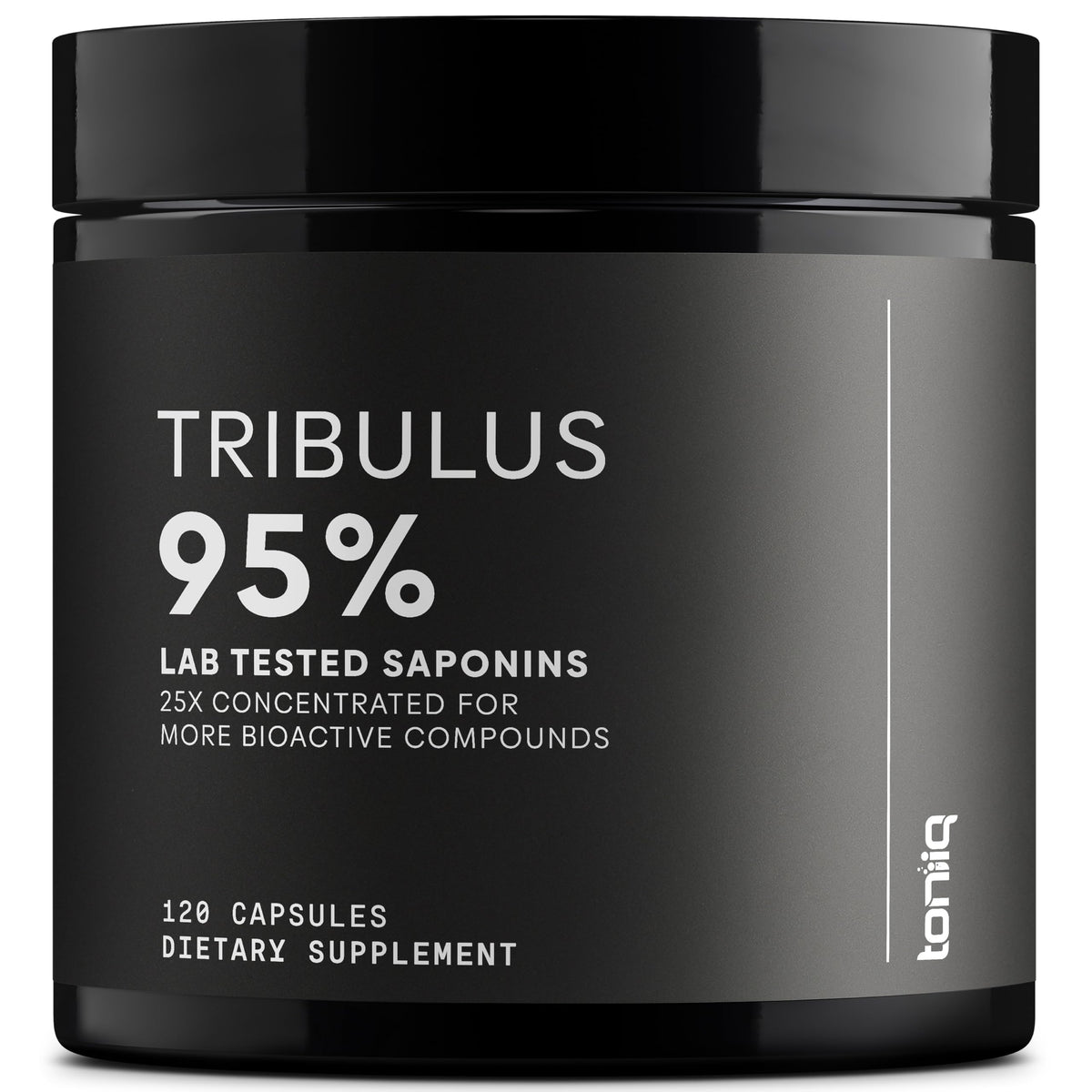 Toniiq Tribulus bottle cap close-up highlighting high-potency 25:1 extract for daily vitality.