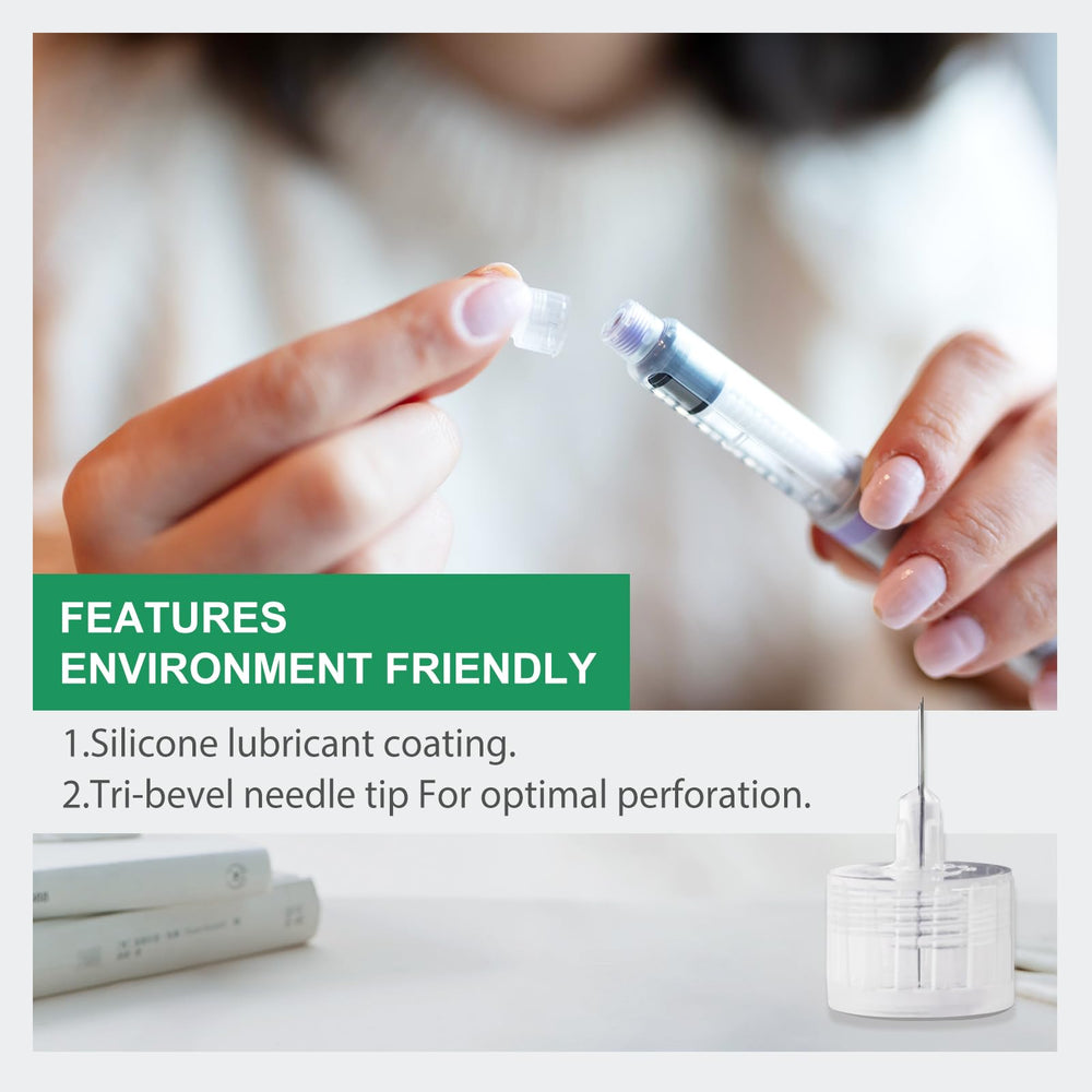 TonmiCare silicone-lubricated tip image illustrates reduced injection discomfort.