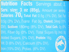 Tonnino tuna close-up label emphasizing water-packed freshness