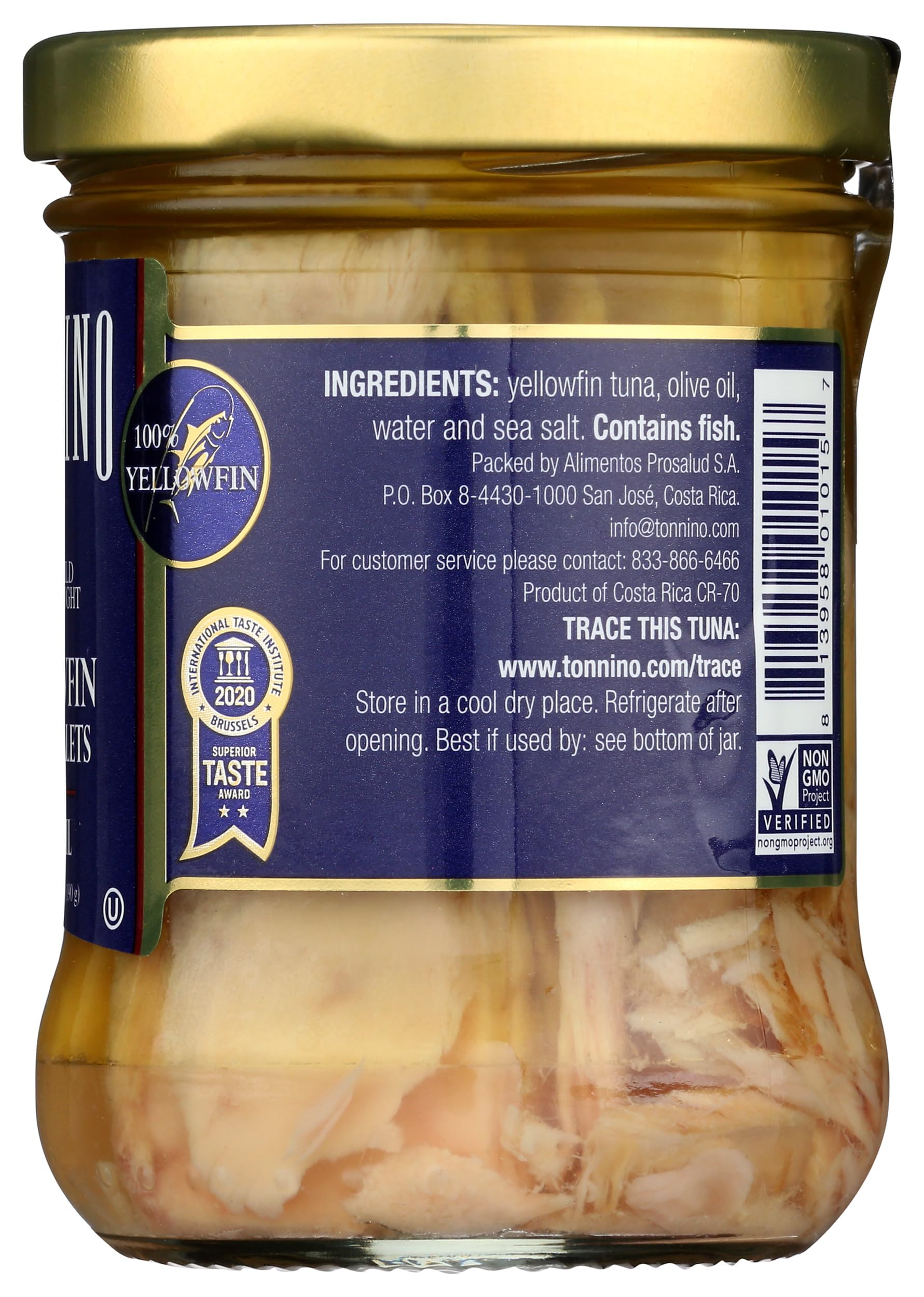 Tonnino packaging label close-up shows quality seals
