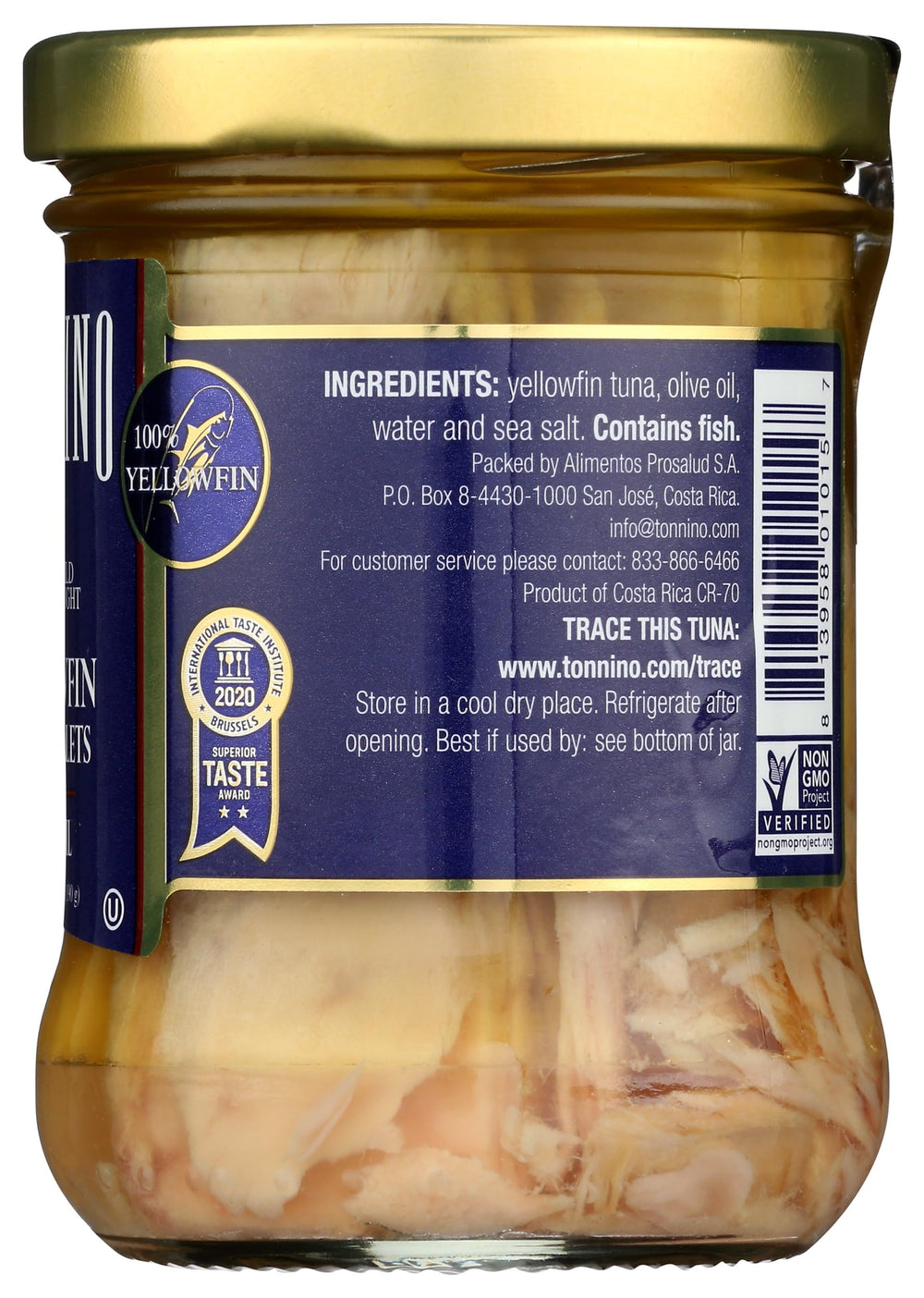 Tonnino packaging label close-up shows quality seals