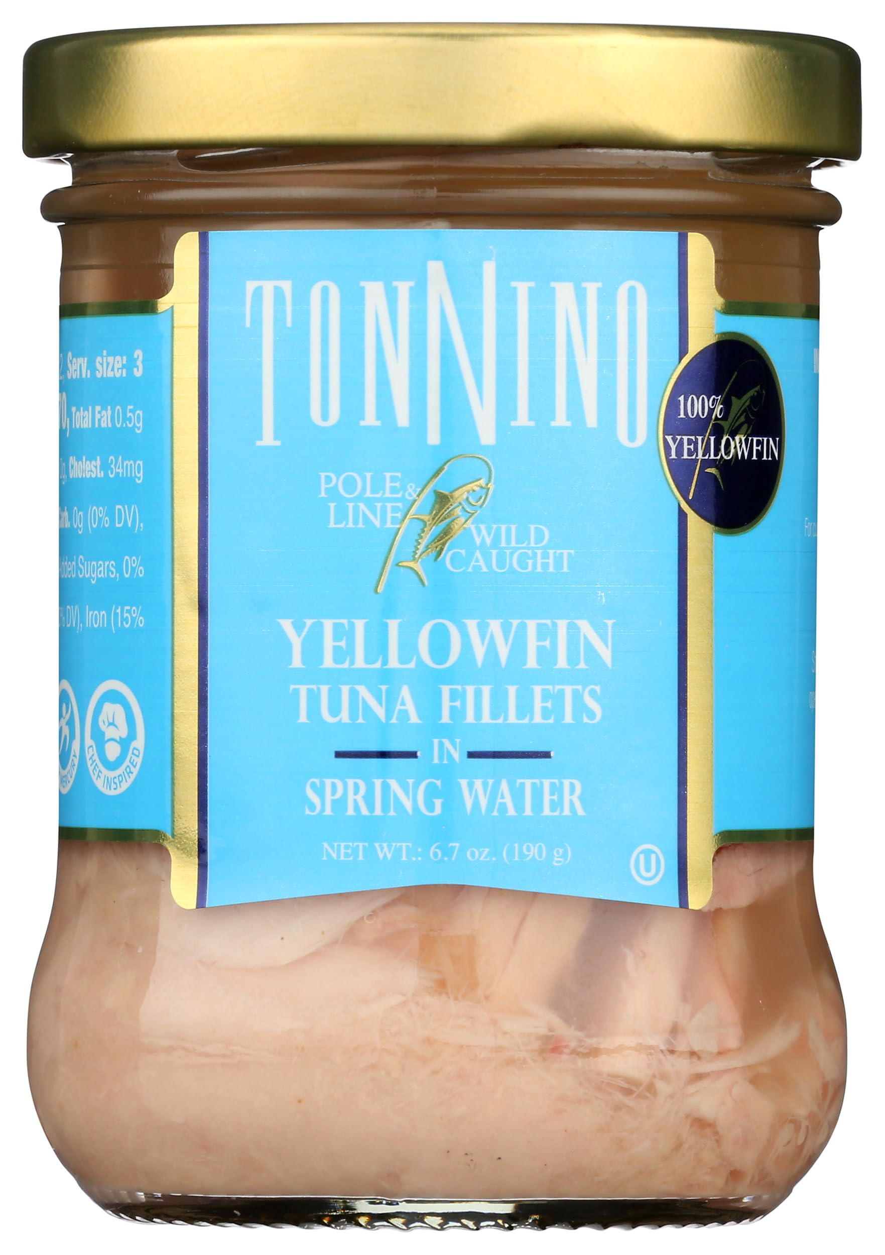 Tonnino tuna in spring water can viewed from front for clean taste and convenience