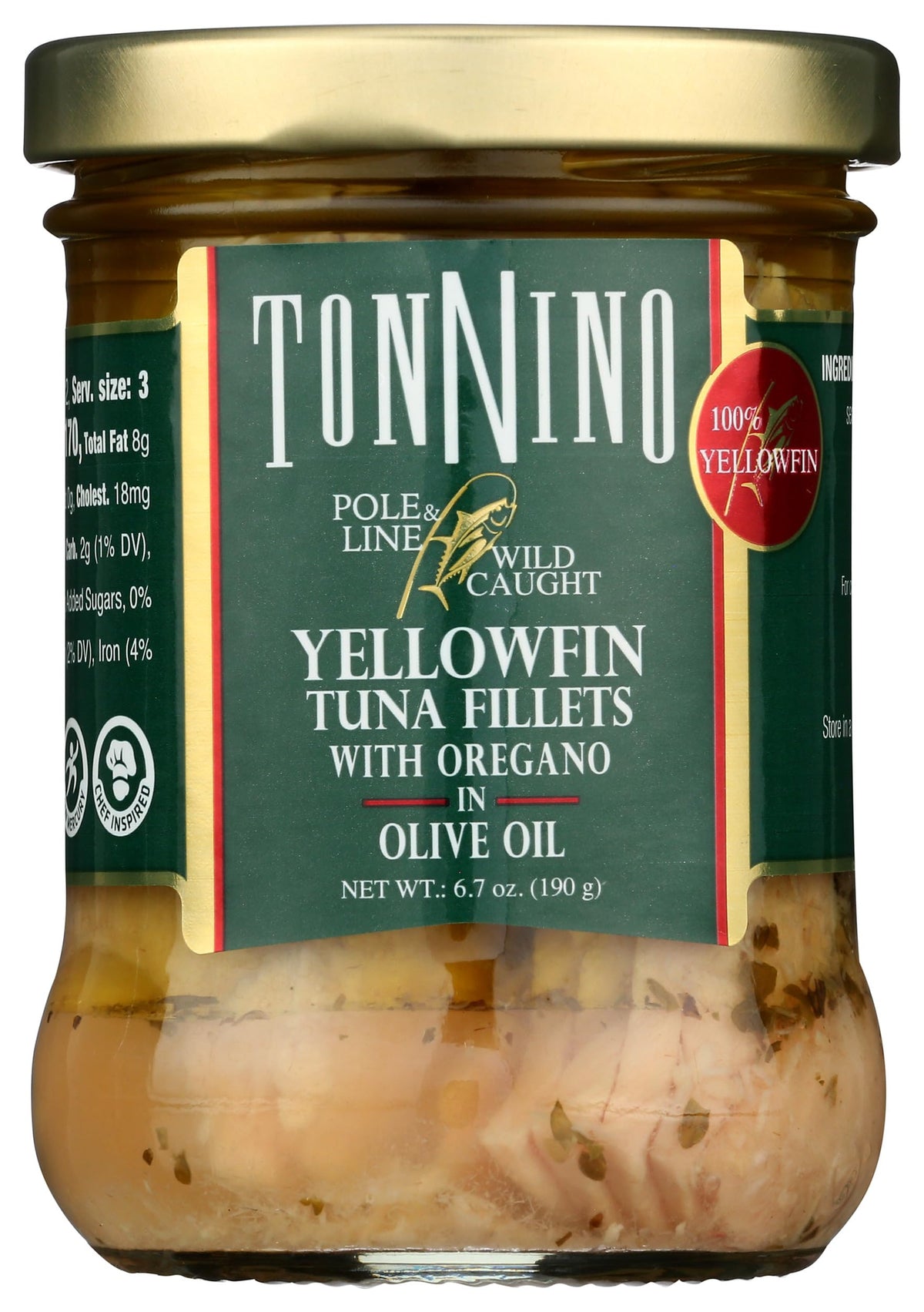 Tonnino Yellowfin Tuna in olive oil with oregano can ready for quick gourmet meals.