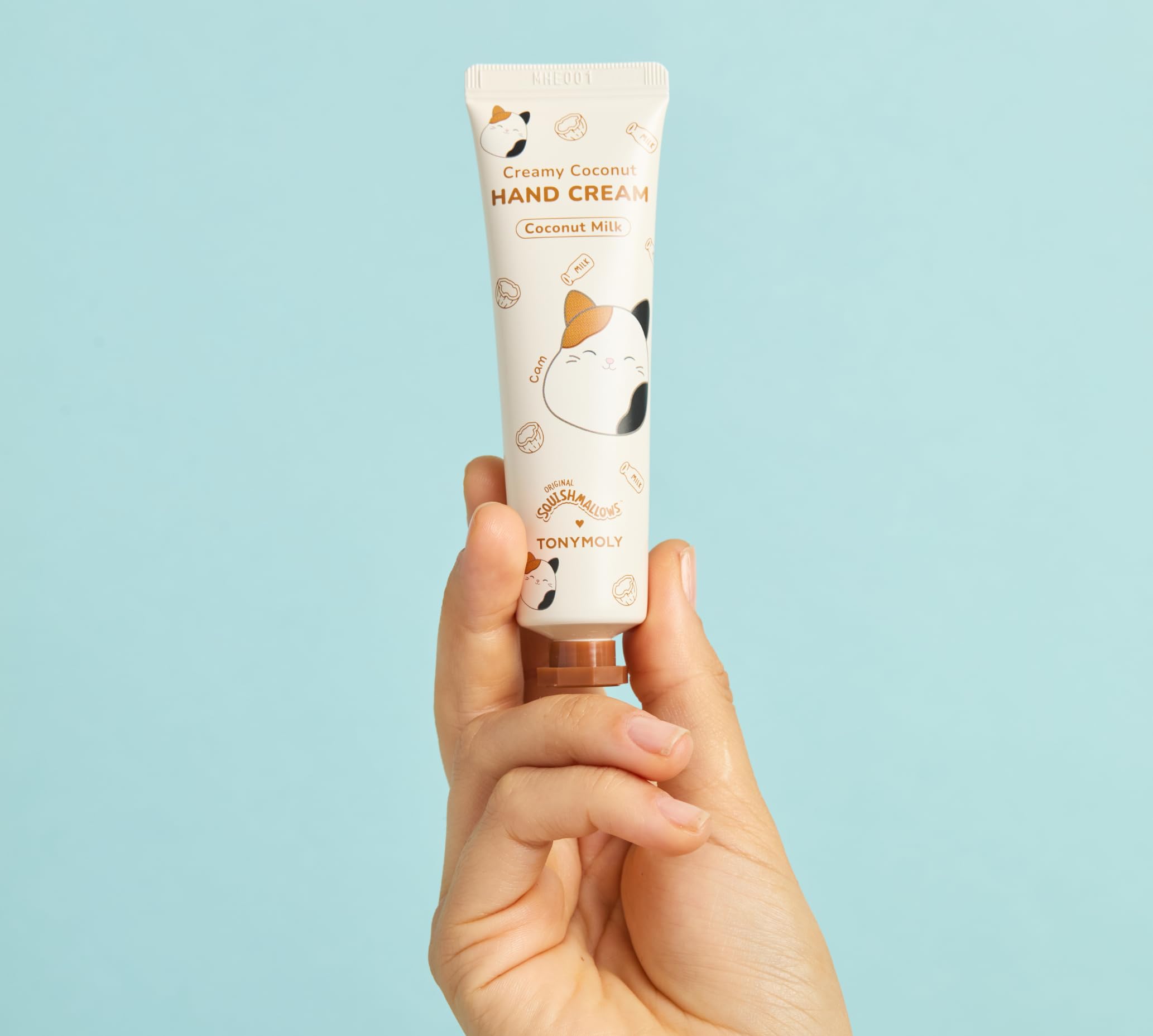 TONYMOLY Coconut Milk Hand Cream packaging close-up emphasizes creamy indulgence and gentle care