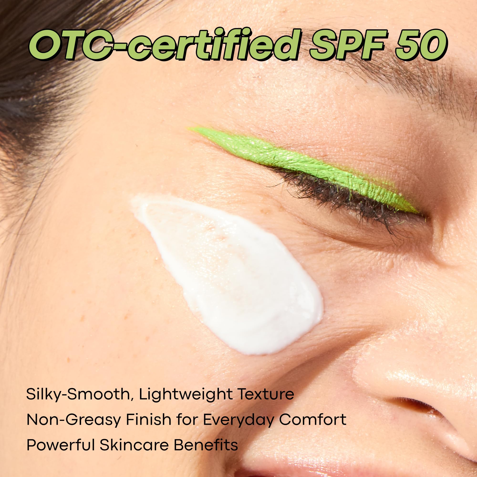 TONYMOLY Green Tea SPF 50 logo emphasizes antioxidant protection