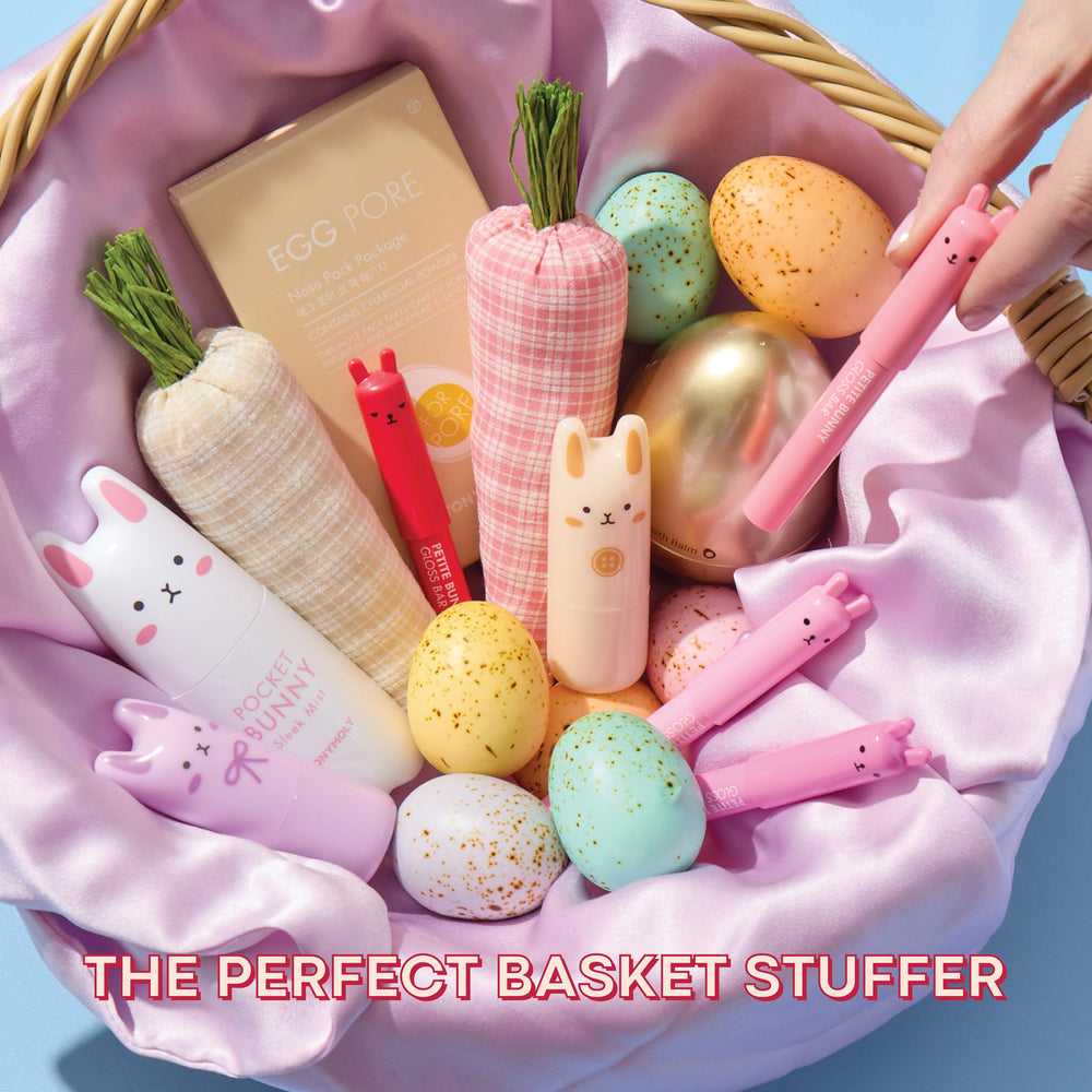 TONYMOLY Petit Bunny Lip Gloss packaging detail with cap character and vibrant finish
