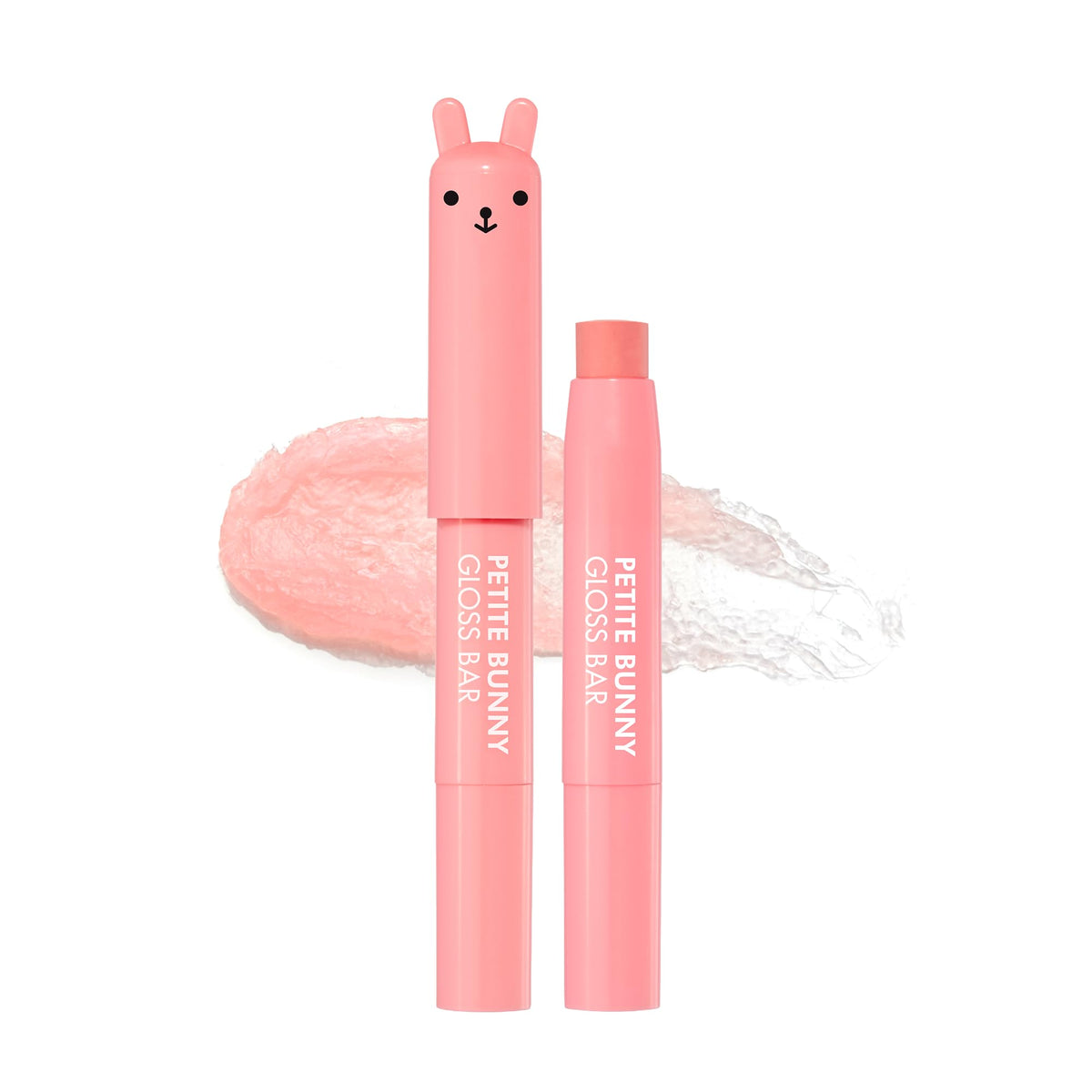 TONYMOLY Petit Bunny Lip Gloss Peach cap closeup showing glossy shine and hydration