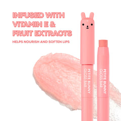 TONYMOLY Petit Bunny Lip Gloss peach swatch on lips for sheer color and glow