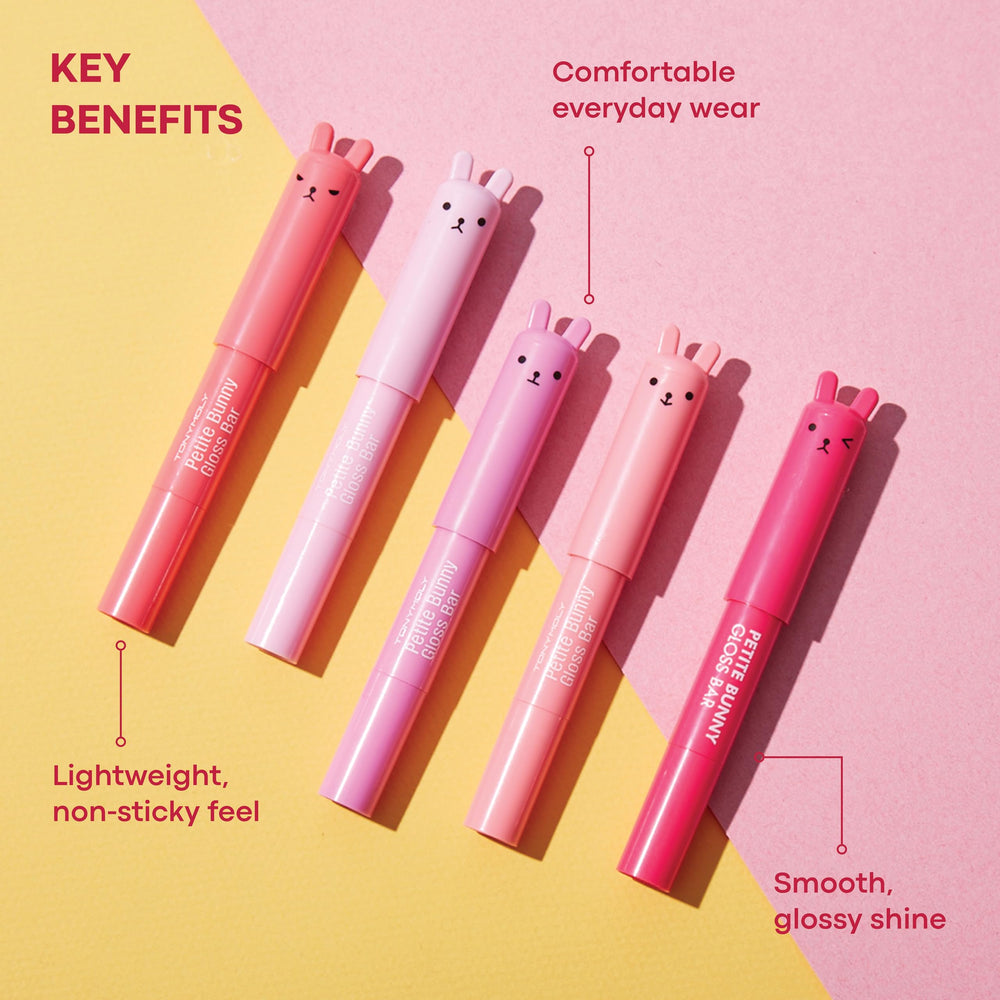 TONYMOLY Petit Bunny Lip Gloss vitamin E enriched formula closeup for nourished lips