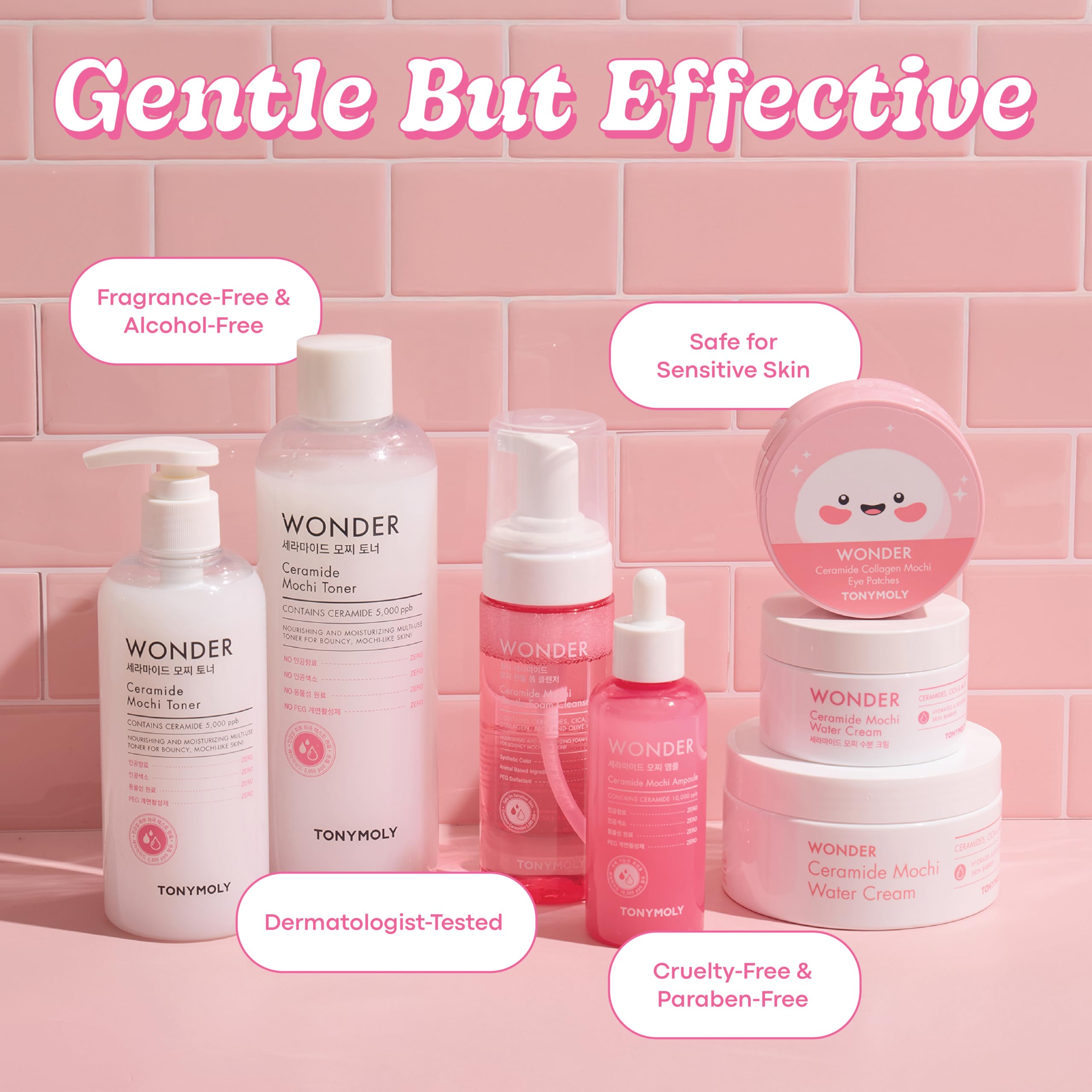 TONYMOLY Wonder Ceramide Mochi Milky Toner held in hand for daily application.