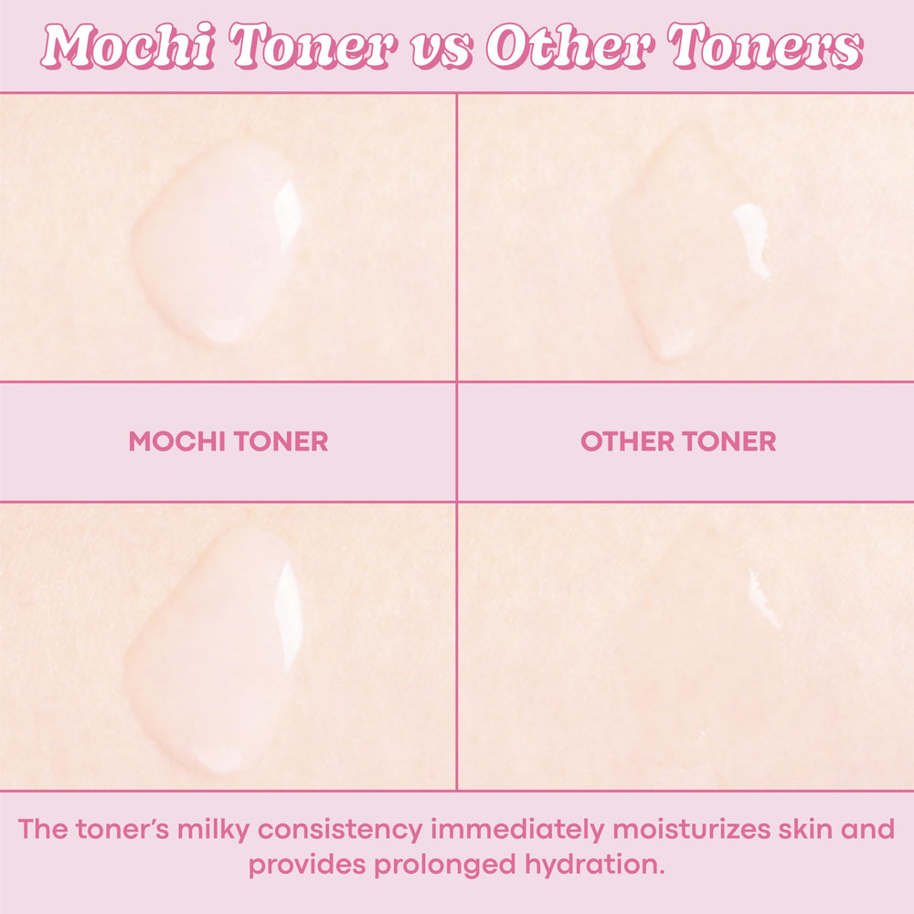 TONYMOLY Wonder Ceramide Mochi Milky Toner texture close-up showing milky hydration for glow.