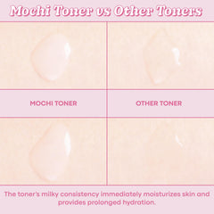 TONYMOLY Wonder Ceramide Mochi Milky Toner texture close-up showing milky hydration for glow.