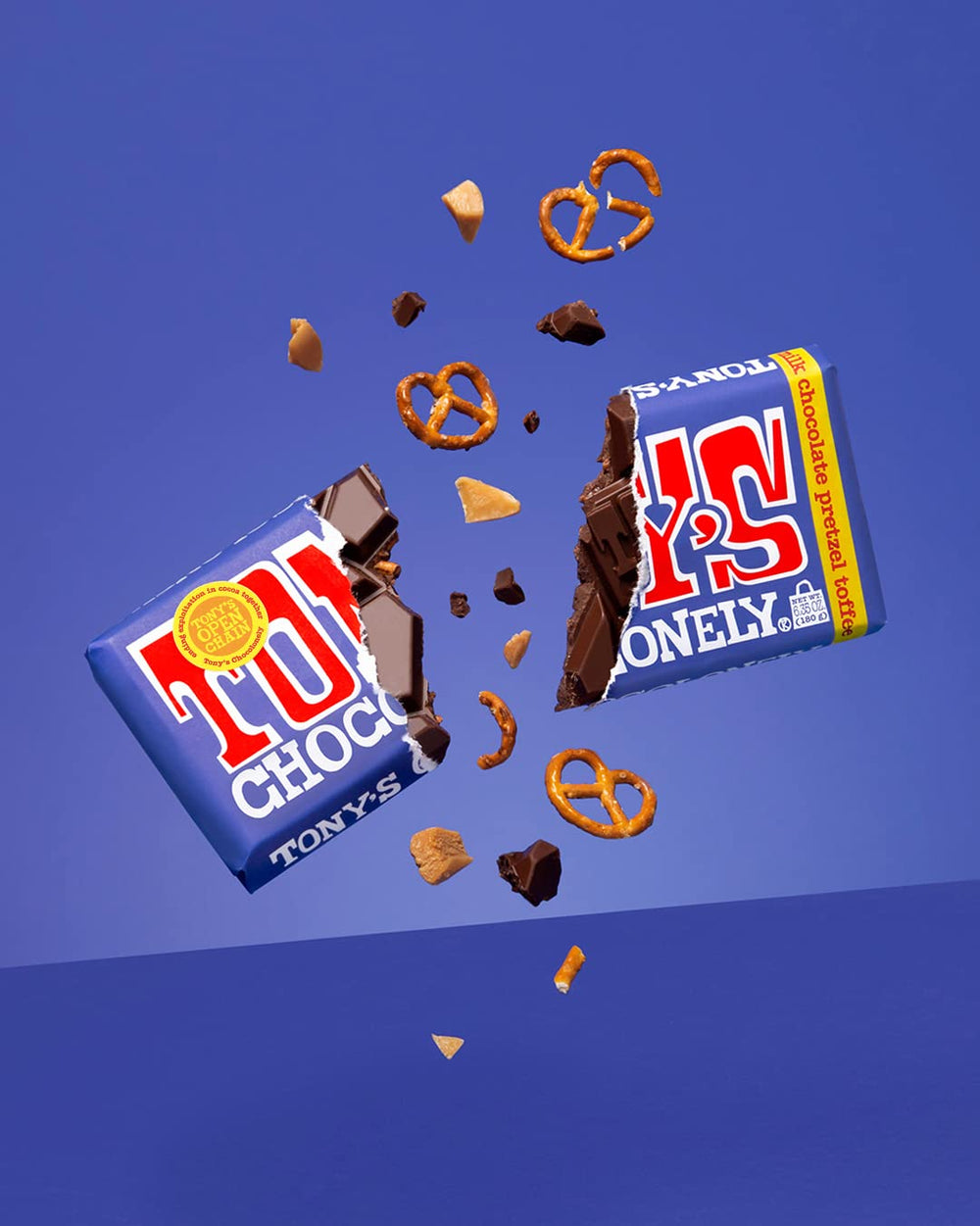 Tony's Chocolonely logo with fairtrade seal communicates responsible sourcing