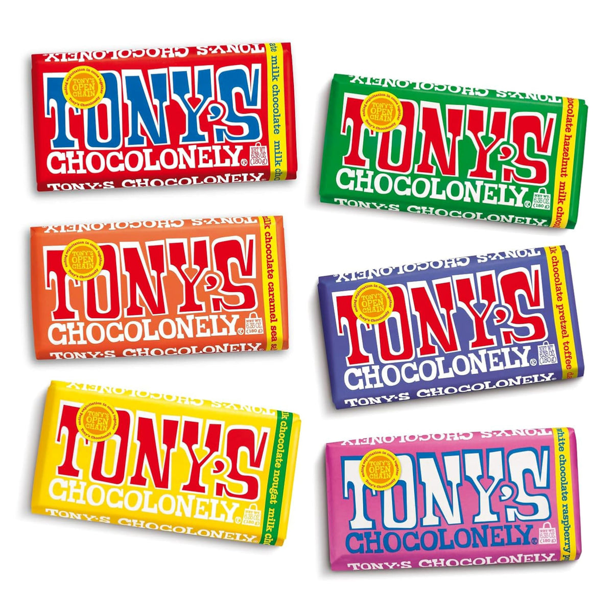 Tony's Chocolonely classic milk chocolate bar image for everyday snacking.