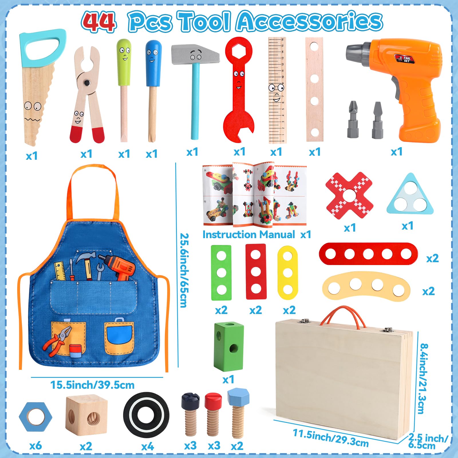 Tonze kid apron worn during pretend play as a little tinkerer.