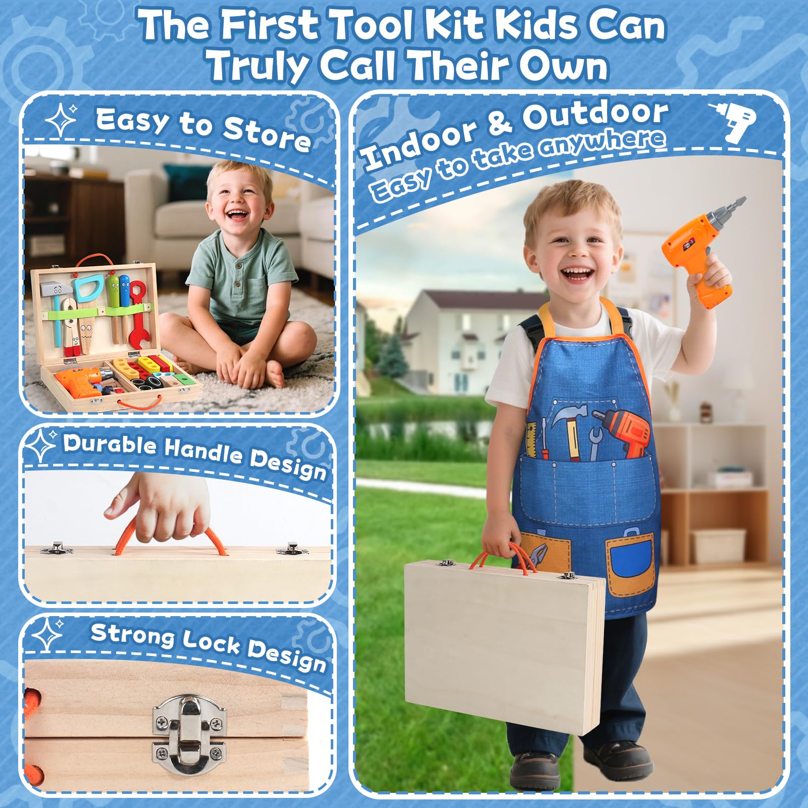 Tonze portable tool box with carry handle for on-the-go play.